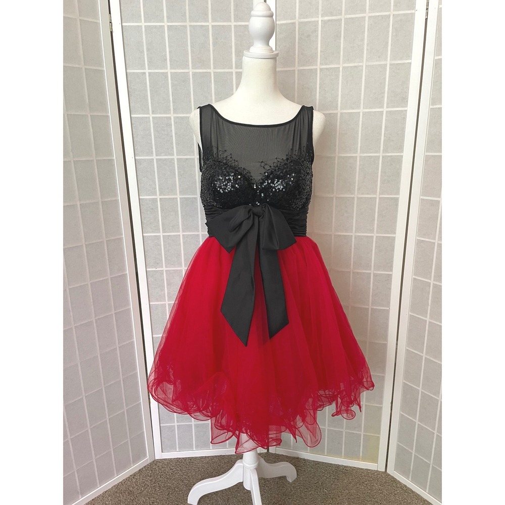 Sherri Hill NEW Black Red Sequin Tulle Party Dress 8 Homecoming Holiday Glam Bow